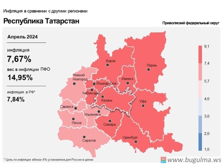 Годовая инфляция в Татарстане в апреле увеличилась до 7,67%